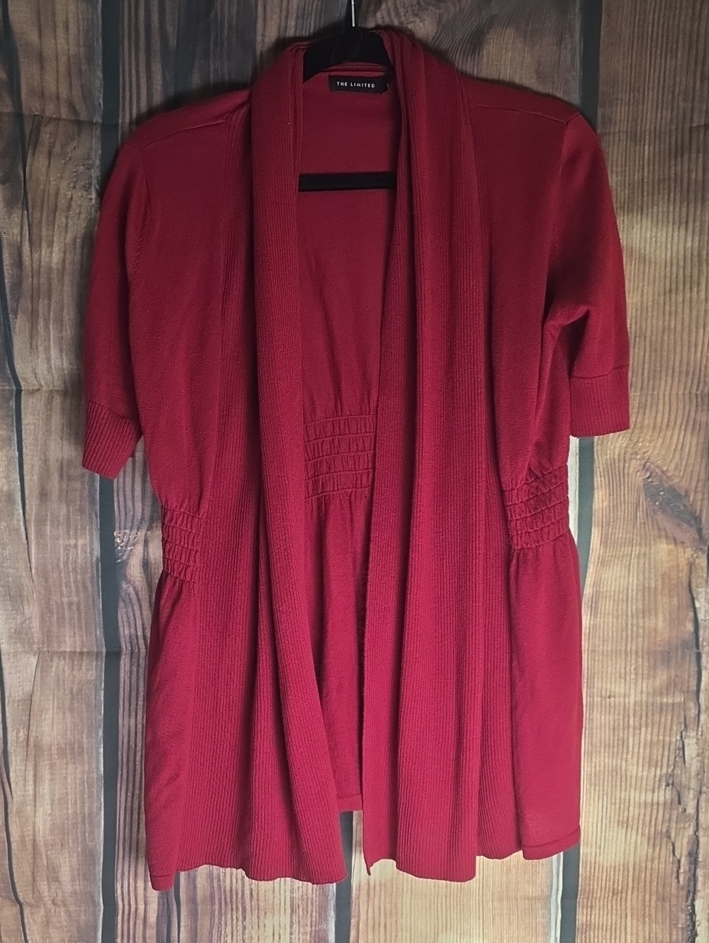 The Limited Red Large Open-Front Short Sleeve Cardigan